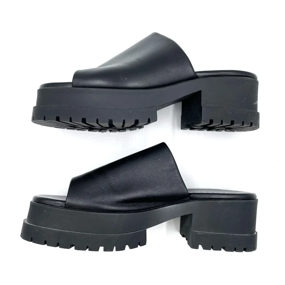 SOLD-Robert Clergerie Wiam Platform Sandals Slides Mules Black Leather - Picture 6 of 10